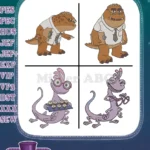 Disney Pixar Monsters University Terri Terry Perry Randall Boggs Student Monsters Set - Filled Embroidery Design - Instant Download