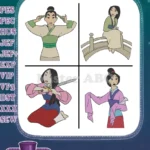 Disney Mulan Fa Mulan Warrior Training Poses Sword Practice On Bridge Heroine - Filled Embroidery Design - Instant Download