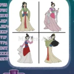 Disney Mulan Fa Mulan Elegant Dresses With Butterfly Matchmaker Outfit Princess - Filled Embroidery Design - Instant Download