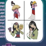 Mulan Various Outfits Geisha Fan Matchmaker Scroll Warrior Training Poses - Filled Embroidery Design - Instant Download