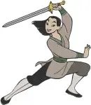 Mulan Warrior Outfit With Sword Ping Sword Fighting And Yellow Dress Poses - Filled Embroidery Design - 4146