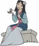 Mulan Sitting Peacefully With Tea Food Bowl And Holding Lantern Scenes - Filled Embroidery Design - 4148