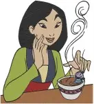 Mulan Sitting Peacefully With Tea Food Bowl And Holding Lantern Scenes - Filled Embroidery Design - 4149