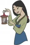 Mulan Sitting Peacefully With Tea Food Bowl And Holding Lantern Scenes - Filled Embroidery Design - 4150