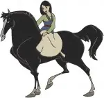 Mulan On Khan Horse Li Shang On Horseback And Mulan Warrior Riding Khan - Filled Embroidery Design - 4153