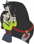 Mulan And Shang Embrace Mulan Bathing In Hanfu With Basket And Fishing - Filled Embroidery Design - 4156