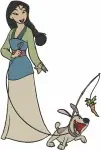 Mulan And Shang Embrace Mulan Bathing In Hanfu With Basket And Fishing - Filled Embroidery Design - 4159