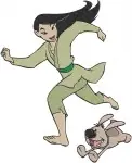 Mulan With Little Brother Dog Training With Staff And Cri Kee Cricket - Filled Embroidery Design - 4161