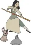 Mulan With Little Brother Dog Training With Staff And Cri Kee Cricket - Filled Embroidery Design - 4162