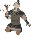 Mulan As Ping With Sword Training With Mushu And Portrait With Mushu Dragon - Filled Embroidery Design - 4168