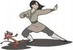 Mulan As Ping With Sword Training With Mushu And Portrait With Mushu Dragon - Filled Embroidery Design - 4170
