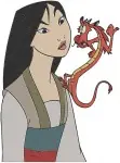 Mulan Kicking With Mushu Portrait With Mushu And Training With Staff Mushu - Filled Embroidery Design - 4174