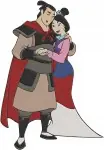 Mulan And Li Shang Romantic Interactions Shang With Ping And Group Poses - Filled Embroidery Design - 4178
