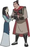 Mulan And Li Shang Romantic Interactions Shang With Ping And Group Poses - Filled Embroidery Design - 4179