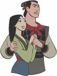 Mulan And Li Shang Archery Practice Romantic Embrace And Yellow Dress Couple - Filled Embroidery Design - 4183