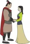 Mulan And Li Shang Archery Practice Romantic Embrace And Yellow Dress Couple - Filled Embroidery Design - 4184