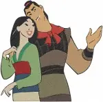 Mulan And Li Shang Archery Practice Romantic Embrace And Yellow Dress Couple - Filled Embroidery Design - 4185