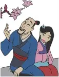 Mulan With Father Fa Zhou Matchmaker Scene And Grandmother Fa Interactions - Filled Embroidery Design - 4198