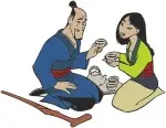 Mulan With Father Fa Zhou Matchmaker Scene And Grandmother Fa Interactions - Filled Embroidery Design - 4199