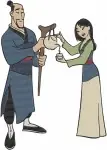 Mulan With Father Fa Zhou Matchmaker Scene And Grandmother Fa Interactions - Filled Embroidery Design - 4200