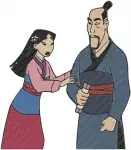 Mulan With Father Fa Zhou Matchmaker Interaction Grandmother Fa And Cri Kee - Filled Embroidery Design - 4202