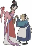 Mulan With Father Fa Zhou Matchmaker Interaction Grandmother Fa And Cri Kee - Filled Embroidery Design - 4203