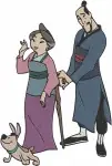 Mulan Characters Chi Fu Advisor Grandmother Fa With Cri Kee And Fa Zhou - Filled Embroidery Design - 4210