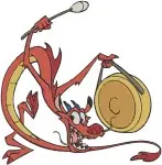 Mulan Mushu Dragon Playing Gong Cymbals And Drum Musical Guardian Poses - Filled Embroidery Design - 4211