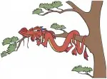 Mulan Mushu Dragon With Lantern On Tree Branch With Drum And On Cloud Flying - Filled Embroidery Design - 4217
