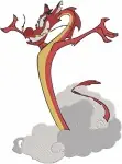 Mulan Mushu Dragon With Lantern On Tree Branch With Drum And On Cloud Flying - Filled Embroidery Design - 4218