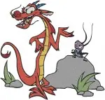 Mulan Mushu Dragon On Rock Flying Breathing Fire And Dynamic Action Poses - Filled Embroidery Design - 4228