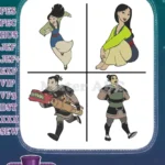 Mulan As Ping Li Shang Warrior Mulan In Armor And With Sword Poses - Filled Embroidery Design - Instant Download