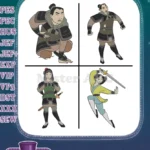 Mulan Friends Yao Ling Chien Po And Mulan As Ping With Sword Characters - Filled Embroidery Design - Instant Download