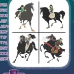 Mulan On Khan Horse Li Shang On Horseback And Mulan Warrior Riding Khan - Filled Embroidery Design - Instant Download