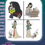 Mulan And Shang Embrace Mulan Bathing In Hanfu With Basket And Fishing - Filled Embroidery Design - Instant Download