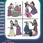 Mulan Family Scenes Fa Zhou Fa Li Grandmother Fa Bathing And Matchmaking - Filled Embroidery Design - Instant Download