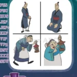 Mulan Characters Fa Zhou Mulan Father Grandmother Fa And Chi Fu Advisor - Filled Embroidery Design - Instant Download