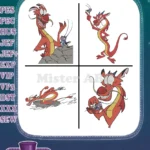 Mulan Mushu Dragon On Rock Flying Detailed Portrait And Breathing Fire - Filled Embroidery Design - Instant Download