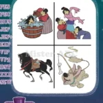 Mulan Bathing Grandmother Fa Parents Fa Zhou Fa Li Khan Horse Little Brother Dog - Filled Embroidery Design - Instant Download