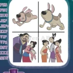 Mulan Little Brother Dog Fa Zhou Fa Li Parents Mulan With Matchmaker Mother - Filled Embroidery Design - Instant Download