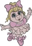 Muppet Babies Classic - Miss Piggy Diva And Skeeter Sporty Twin - Fancy Dress And Umbrella Poses - Filled Embroidery Design - 4278