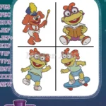Muppet Babies Classic - Fozzie Bear And Scooter - Friends Playing And Reading - Skateboard Fun - Filled Embroidery Design - Instant Download