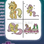 My Little Pony G1 G3 - Applejack - Fluttershy Yellow Pegasus - Rarity Purple Pony And Friends - Birthday Py - Filled Embroidery Design - Instant Download
