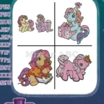 My Little Pony G1 G3 - Various Eh Ponies And Pegasus - Reading And Gift Giving - Retro Style - Filled Embroidery Design - Instant Download