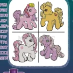My Little Pony G1 G3 - Pink Purple And Yellow Ponies - Classic Cute Pony Poses - Nostalgic Coon - Filled Embroidery Design - Instant Download