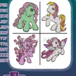 My Little Pony G1 G3 - Green Pink And Purple Pegasus Ponies - Winged Magical Friends Collection - Filled Embroidery Design - Instant Download