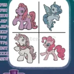 My Little Pony G1 G3 And G4 Pinkie Pie - Mixed Generation Ponies - Pegasus And Eh Pony Friends - Filled Embroidery Design - Instant Download