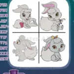 Disney Princess Palace Pets Berry Bunny White Rabbit Various Poses Cute Fluffy Bundle - Filled Embroidery Design - Instant Download