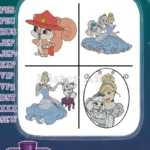 Disney Princess Palace Pets Pumpkin Puppy Cinderella Bibbidy Bunny With Princess - Filled Embroidery Design - Instant Download