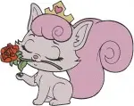 Disney Princess Palace Pets Beauty Cat Aurora Pink Sleeping With Rose Cute Feline Set - Filled Embroidery Design - 4451